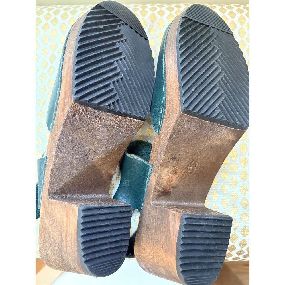 Lotta from Stockholm Dark Hunter Forest Green Leather Wood Heel Clog Sandals 41 - Picture 11 of 14